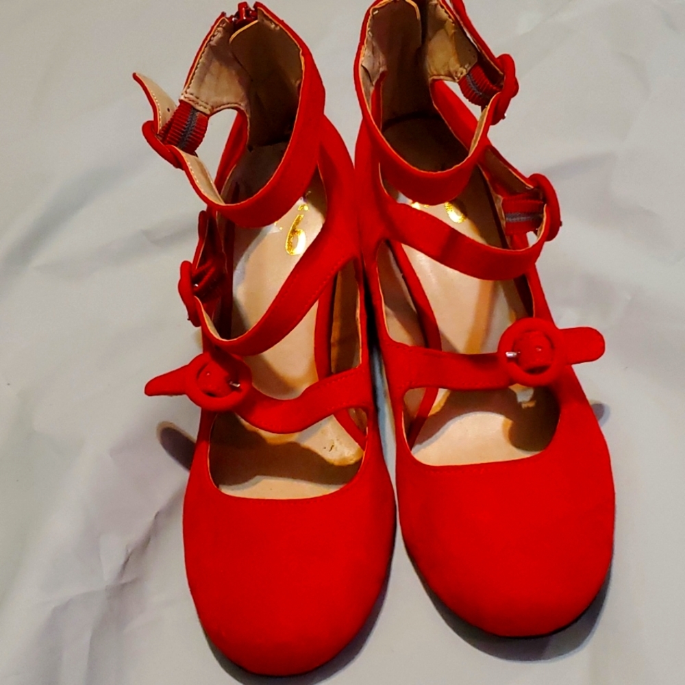 Red strappy heels